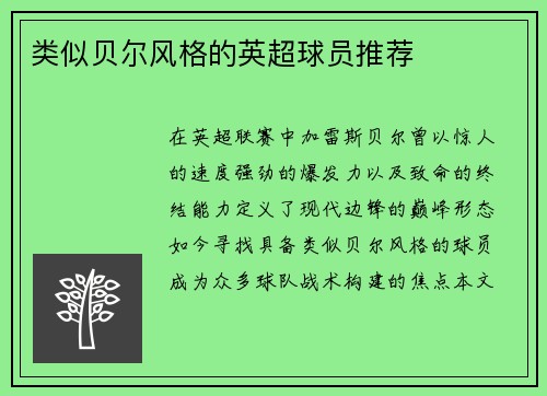 类似贝尔风格的英超球员推荐